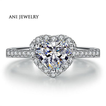 18K White Gold (AU750) Women Wedding Ring 0.59 CT Certified I/SI1 Real Diamond Jewelry Halo Heart Lady Rings Fashion Design