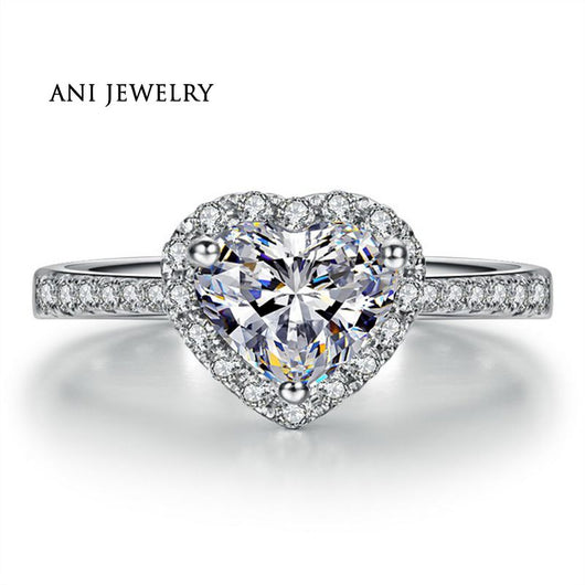 18K White Gold (AU750) Women Wedding Ring 0.59 CT Certified I/SI1 Real Diamond Jewelry Halo Heart Lady Rings Fashion Design