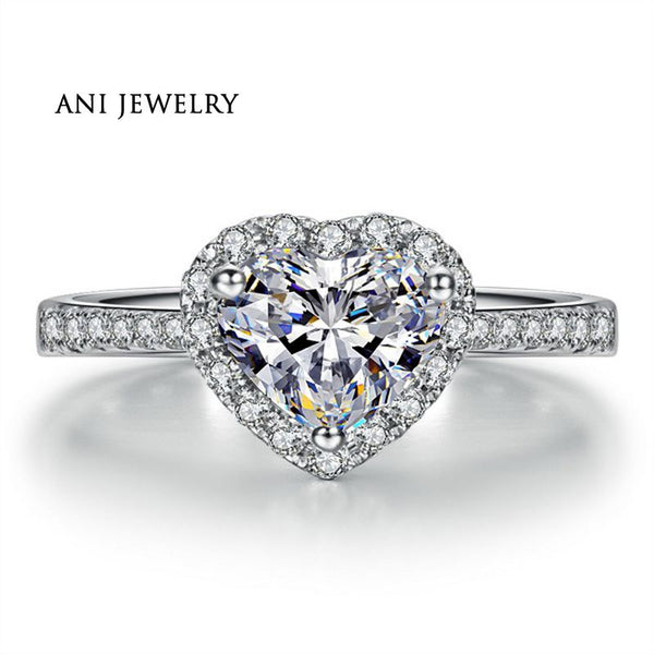 18K White Gold (AU750) Women Wedding Ring 0.59 CT Certified I/SI1 Real Diamond Jewelry Halo Heart Lady Rings Fashion Design