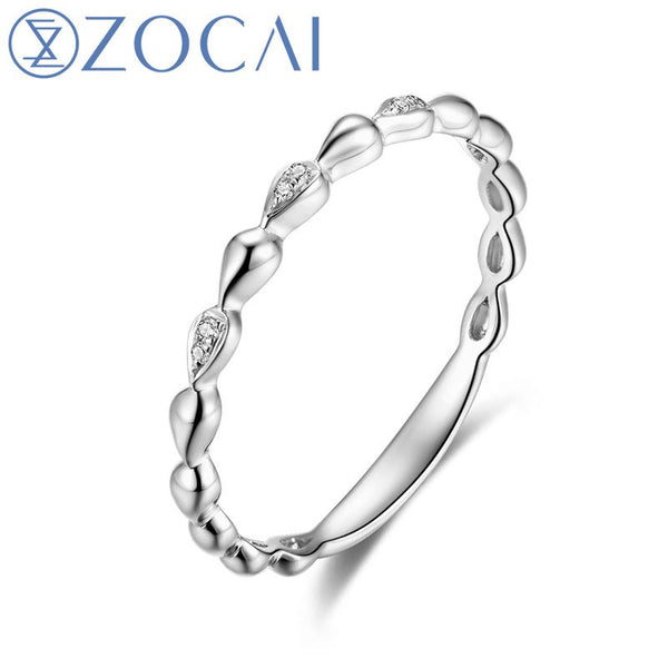 18K White Gold (Au750) Real 0.01 CT H/SI Round Cut Diamond Women Wedding Ring W06426